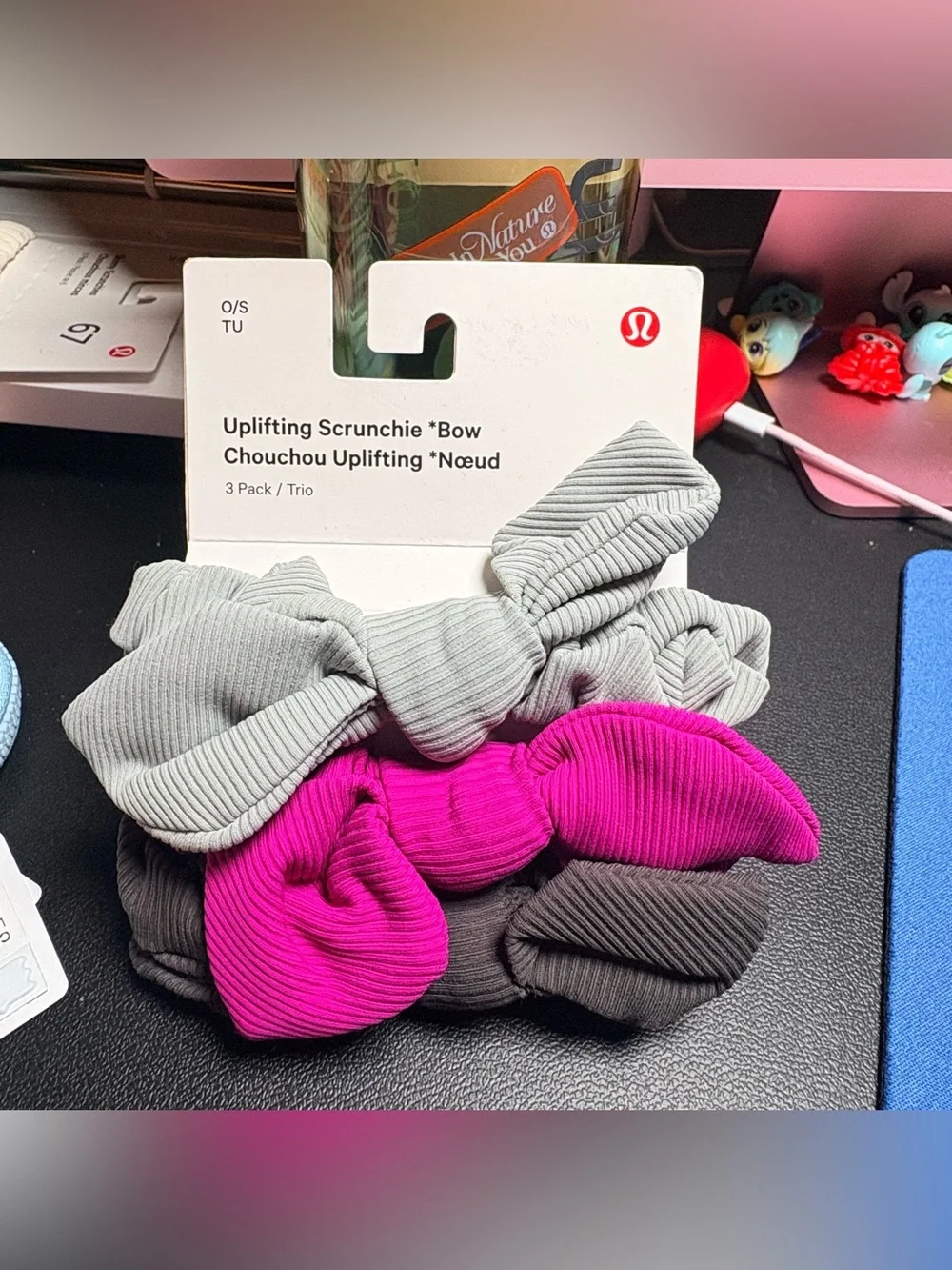 Lululemon Uplifting Scrunchies 3 pack Bow. Colors: RIPR/JDGR/SEBO